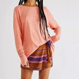 WE THE FREE Arden Tee XS Peach Coral Raglan Sleeve Oversized Slub Knit Cotton